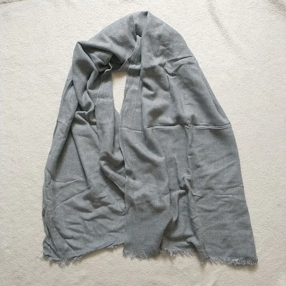 Large Scarf 100% Mulberry Silk Gray Eyelash Fringes Knit Thick Rectangle 23x64